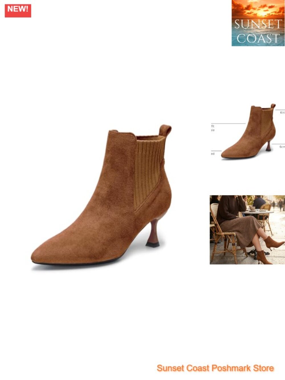 Suede Pointed Toe Kitten Heel Ankle Booties Knit Sock Fit Dressy